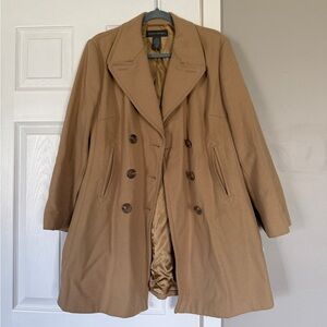 Banana Republic 80% Wool Blend Camel Brown Double Breasted Long Coat Jacket